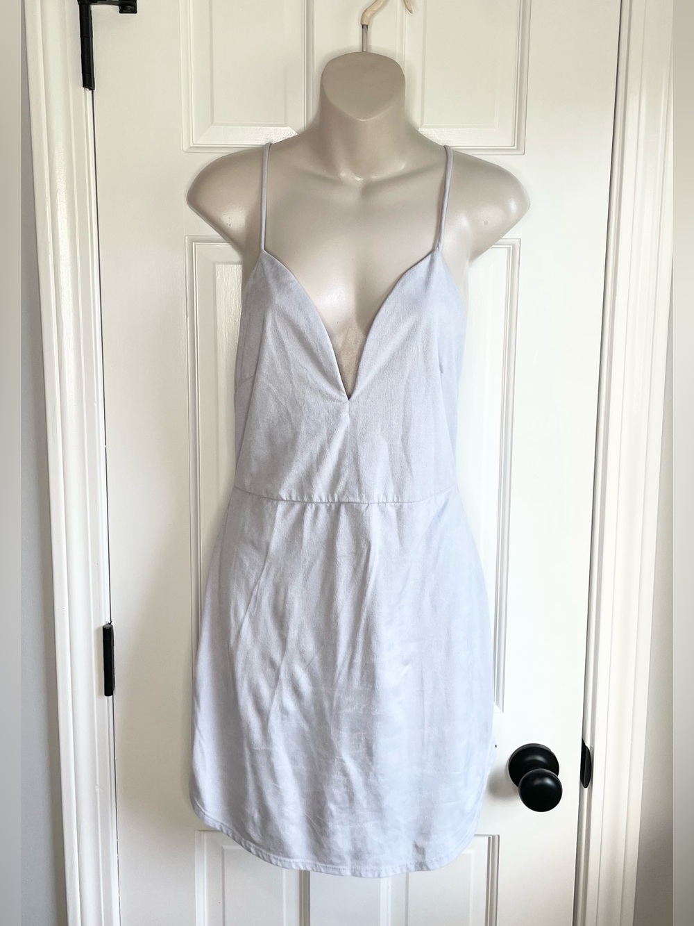 Fashion Nova Pale Blue V-Plunge backless Slip Dress